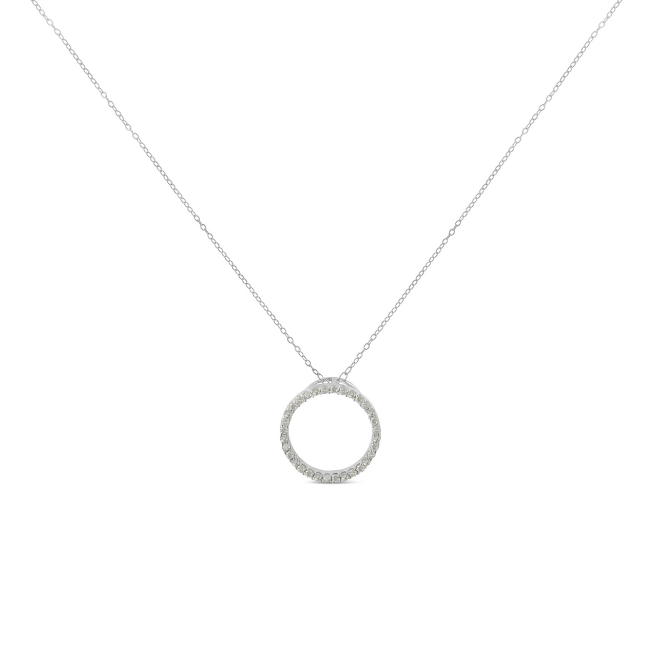 .925 Sterling Silver 1/3 Cttw Round-cut Diamond Open Circle Halo 18" Pendant Necklace (I-J Color, I2-I3 Clarity)