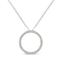 .925 Sterling Silver 3/4 Cttw Round-Cut Diamond Open Circle Halo 18