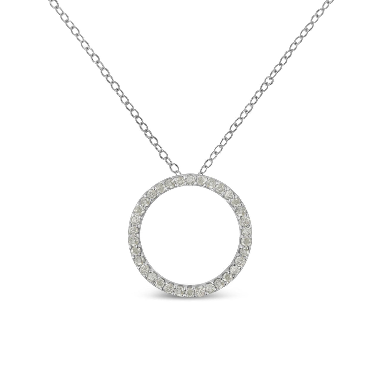 .925 Sterling Silver 3/4 Cttw Round-Cut Diamond Open Circle Halo 18" Pendant Necklace (I-J Color, I3 Clarity)