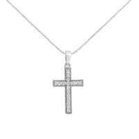 .925 Sterling Silver 1/7 cttw Diamond Cross 18