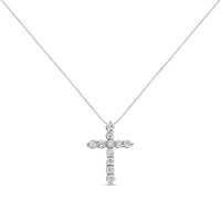 10K Gold 1/2 Cttw Round Brilliant Cut Diamond Cross Pendant Necklace with Box Chain (I-J Color, I1-I2 Clarity) - 18