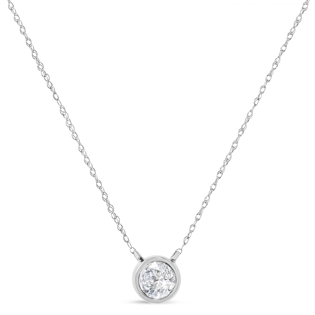 10K White Gold 1/3 Cttw Round-Cut Diamond Bezel 18" Pendant Necklace (J-K Color, I1-I2 Clarity)