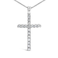 .925 Sterling Silver 1.0 Cttw Diamond Classic Cross 18