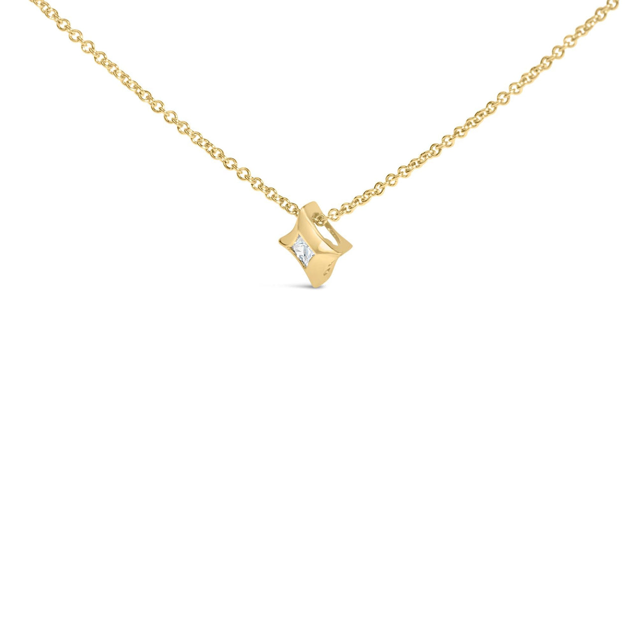 10K Gold 1/10 Cttw Bezel Set Solitaire Princess Cut Diamond Kite Shaped Pendent Necklace - 18" Inches