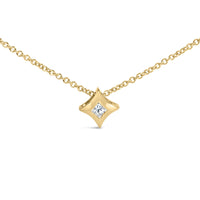 10K Gold 1/10 Cttw Bezel Set Solitaire Princess Cut Diamond Kite Shaped Pendent Necklace - 18