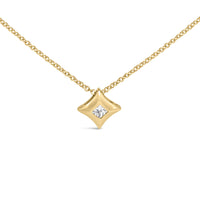 10K Gold 1/5 Cttw Bezel Set Princess Diamond Kite Shaped Solitaire Pendent Necklace