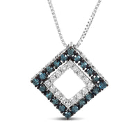 .925 Sterling Silver 1/2 Cttw Treated Blue and White Diamond Double Rhombus 18