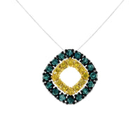 .925 Sterling Silver 1/2 Cttw Treated Blue and Yellow Diamond Double Square 18
