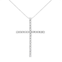 .925 Sterling Silver 2 1/2 cttw Diamond Cross Pendant Necklace (H-I, I2-I3)