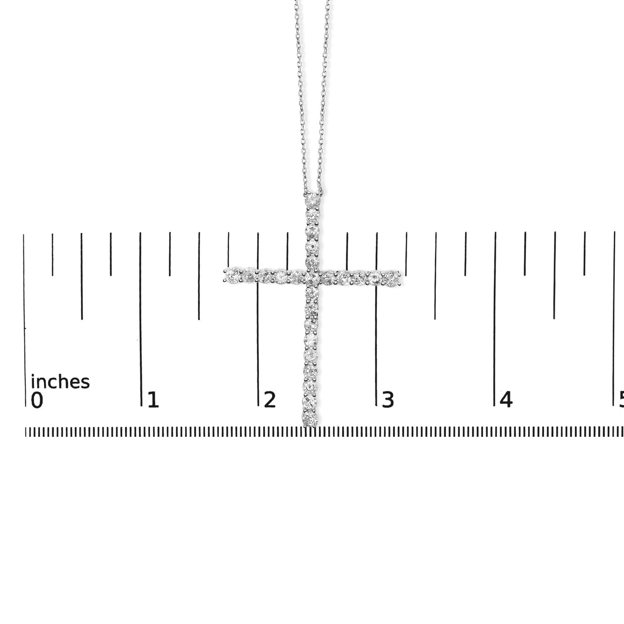 .925 Sterling Silver 3.0 Cttw Round Shape Diamond 1-1/2" Cross Pendant with Box Chain Necklace (J-K Color, I2-I3 Clarity) - 18"