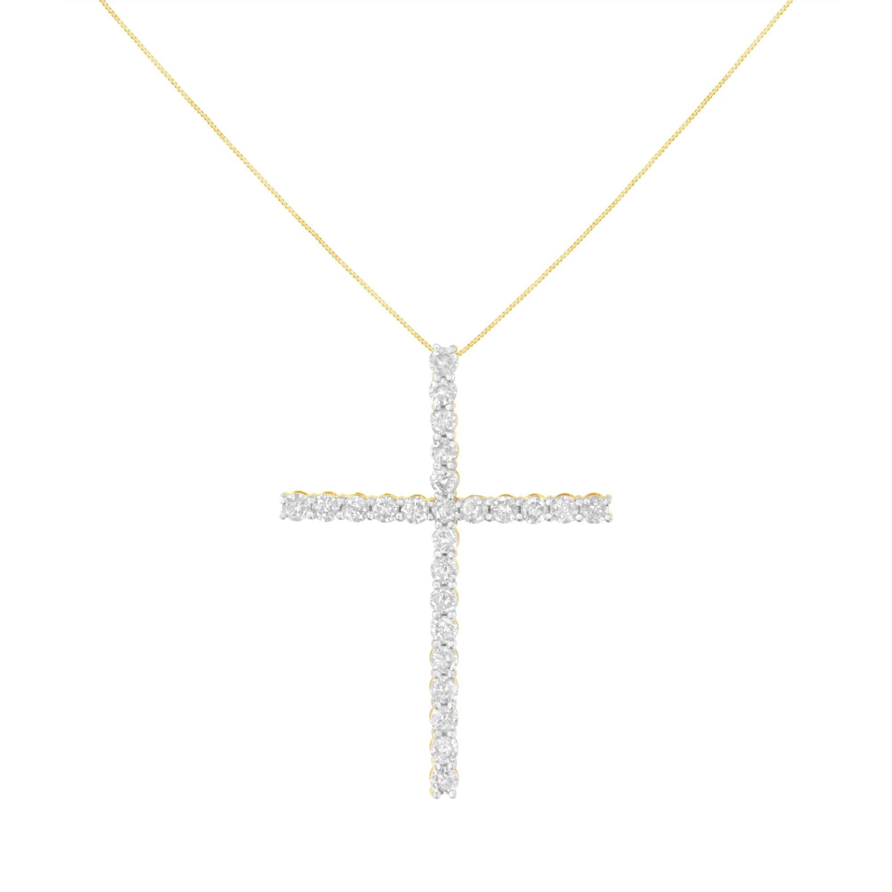 .925 Sterling Silver 3.0 Cttw Round Shape Diamond 1-1/2" Cross Pendant with Box Chain Necklace (J-K Color, I2-I3 Clarity) - 18"