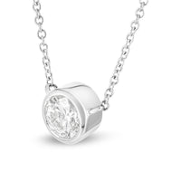 10K White Gold 1/3 Cttw Round Bezel-Set Diamond Solitaire Pendant Necklace (I-J Color, I1-I2 Clarity) - Adjustable 16-18