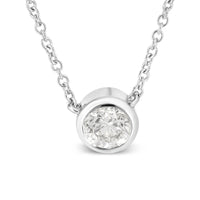 10K White Gold 1/3 Cttw Round Bezel-Set Diamond Solitaire Pendant Necklace (I-J Color, I1-I2 Clarity) - Adjustable 16-18