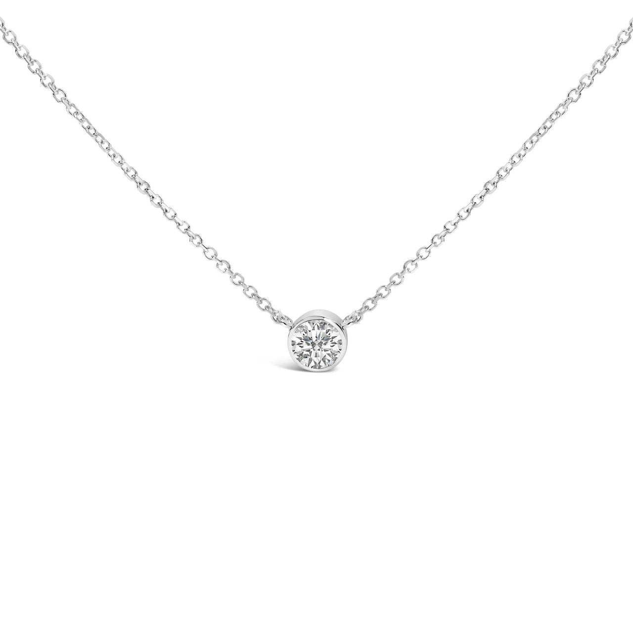 14K White Gold 1.0 Cttw Round Brilliant-Cut Diamond Modern Bezel-Set Solitaire Adjustable 16"-18" Pendant Necklace (G-H Color, SI1-SI2 Clarity)