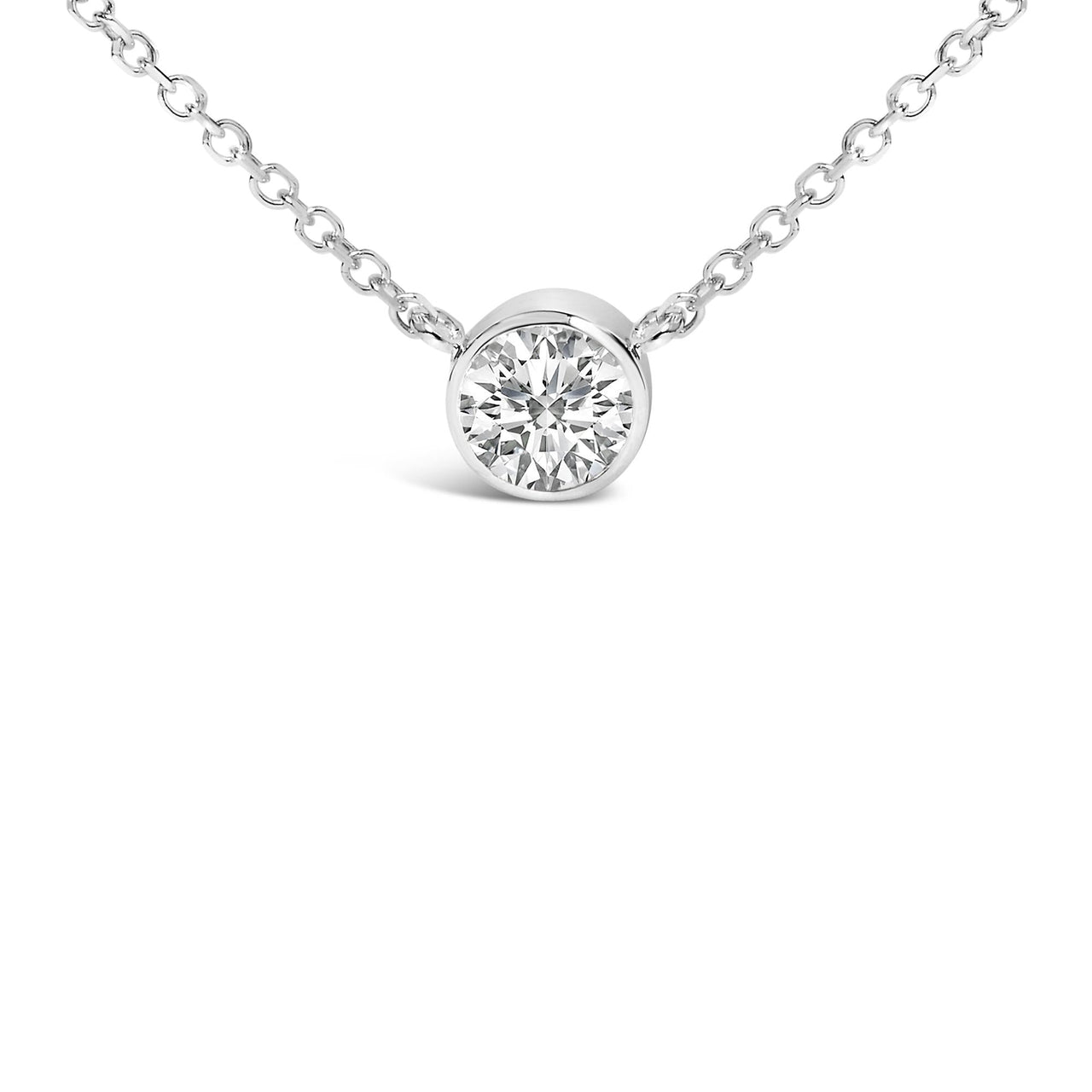 14K White Gold 1.0 Cttw Round Brilliant-Cut Diamond Modern Bezel-Set Solitaire Adjustable 16"-18" Pendant Necklace (G-H Color, SI1-SI2 Clarity)
