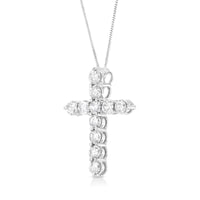 .925 Sterling Silver 1.0 Cttw Prong Set Round-Cut Diamond Cross 18