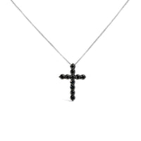 .925 Sterling Silver and Black Rhodium 1.0 Cttw Black Diamond Cross Pendant Necklace (Black Color, I2-I3 Clarity) - 18