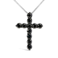 .925 Sterling Silver and Black Rhodium 1.0 Cttw Black Diamond Cross Pendant Necklace (Black Color, I2-I3 Clarity) - 18