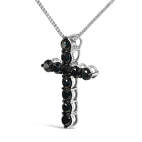 .925 Sterling Silver and Black Rhodium 1.0 Cttw Black Diamond Cross Pendant Necklace (Black Color, I2-I3 Clarity) - 18
