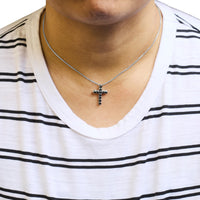 .925 Sterling Silver and Black Rhodium 1.0 Cttw Black Diamond Cross Pendant Necklace (Black Color, I2-I3 Clarity) - 18