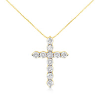 10K Yellow Gold 1.0 Cttw Round Brilliant Cut Diamond Cross Pendant Necklace with Box Chain (J-K Color, I1-I2 Clarity) - 18