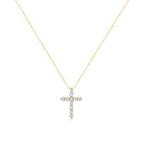10K Yellow Gold 1.0 Cttw Round Brilliant Cut Diamond Cross Pendant Necklace with Box Chain (J-K Color, I1-I2 Clarity) - 18