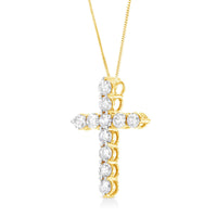 10K Yellow Gold 1.0 Cttw Round Brilliant Cut Diamond Cross Pendant Necklace with Box Chain (J-K Color, I1-I2 Clarity) - 18
