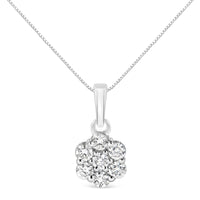 .925 Sterling Silver 1/2 Cttw Lab Grown Diamond 7 Stone Floral Cluster 18