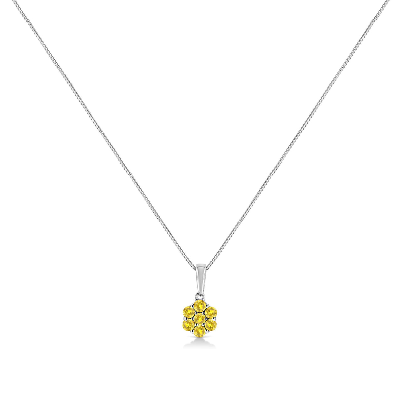 .925 Sterling Silver Prong Set Color Treated Diamond Floral Cluster 18" Pendant Necklace