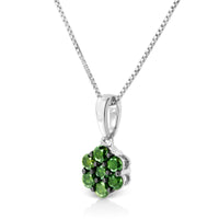 .925 Sterling Silver Prong Set Color Treated Diamond Floral Cluster 18