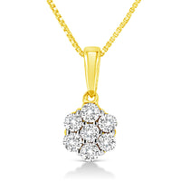 14K Yellow Gold 1/4 Cttw Prong Set Round-Cut Diamond 7 Stone Floral Cluster 18