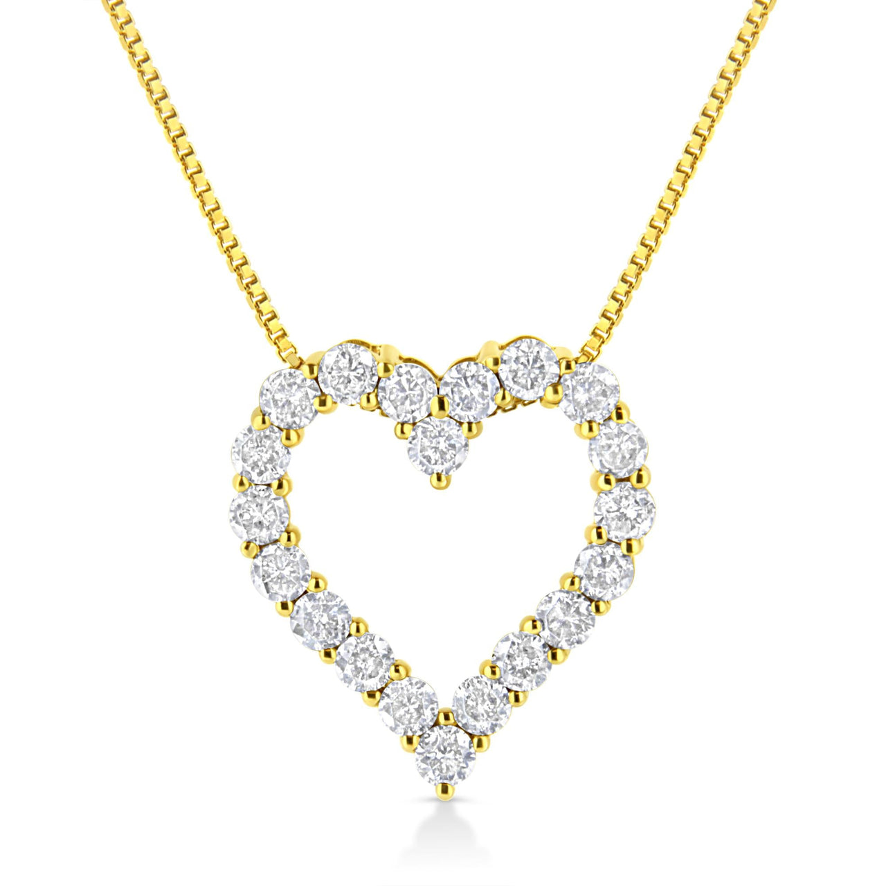 14K Yellow Gold Plated .925 Sterling Silver 2.0 Cttw Round Cut Diamond Classic Open Heart 18" Pendant Necklace (K-L Color, I2-I3 Clarity)