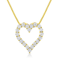 14K Yellow Gold Plated .925 Sterling Silver 2.0 Cttw Round Cut Diamond Classic Open Heart 18