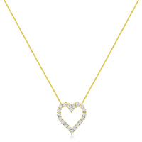14K Yellow Gold Plated .925 Sterling Silver 2.0 Cttw Round Cut Diamond Classic Open Heart 18