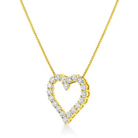 14K Yellow Gold Plated .925 Sterling Silver 2.0 Cttw Round Cut Diamond Classic Open Heart 18