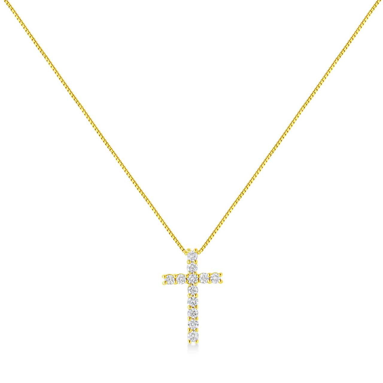 10K Yellow Gold 1/2 Cttw Round Brilliant Cut Diamond Cross 18" Pendant Necklace (J-K Color, I2-I3 Clarity)