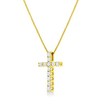 10K Yellow Gold 1/2 Cttw Round Brilliant Cut Diamond Cross 18