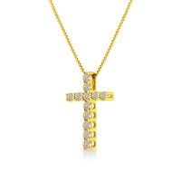10K Yellow Gold Plated .925 Sterling Silver 1/2 Cttw Fancy Champagne Diamond Cross 18