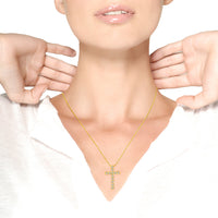 10K Yellow Gold Plated .925 Sterling Silver 1/2 Cttw Fancy Champagne Diamond Cross 18