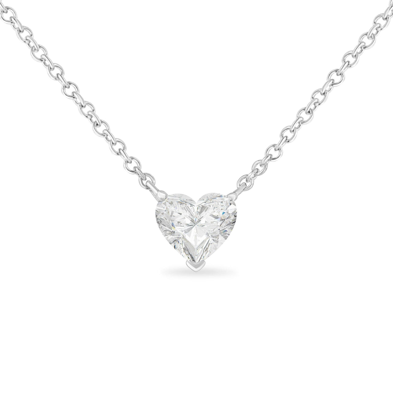 IGI Certified 14k White Gold 1/2 cttw Lab Grown Heart Shape Diamond Solitaire 18" Pendant Necklace (E-F Color, SI1-SI2 Clarity)