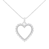 .925 Sterling Silver 1/2 Cttw Prong Set Diamond Encrusted Open Heart 18