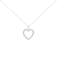 .925 Sterling Silver 1/2 Cttw Prong Set Diamond Encrusted Open Heart 18