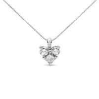 10K White Gold 1/4 Cttw Diamond 3 Stone Heart Shaped Pendant 18