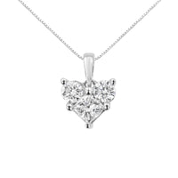 10K White Gold 1/2 Cttw Round and Princess-Cut Diamond Heart Shape 18