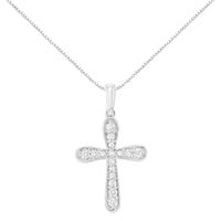 .925 Sterling Silver 1/4 Cttw Diamond Inlaid Cross 18
