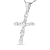 .925 Sterling Silver 1/2 Cttw Round Diamond Cross Pendant 18