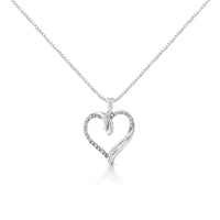 .925 Sterling Silver 1/10 Cttw Prong-Set Round Cut Diamond Open Heart 18