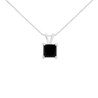 .925 Sterling Silver Treated Black Princess Diamond Solitaire Pendant Necklace (Black)