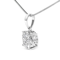 14k White Gold 1/2 Cttw Lab Grown Diamond Floral Cluster Pendant 18