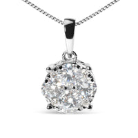 14k White 1.00 Cttw Lab Grown Diamond Cluster Pendant 18
